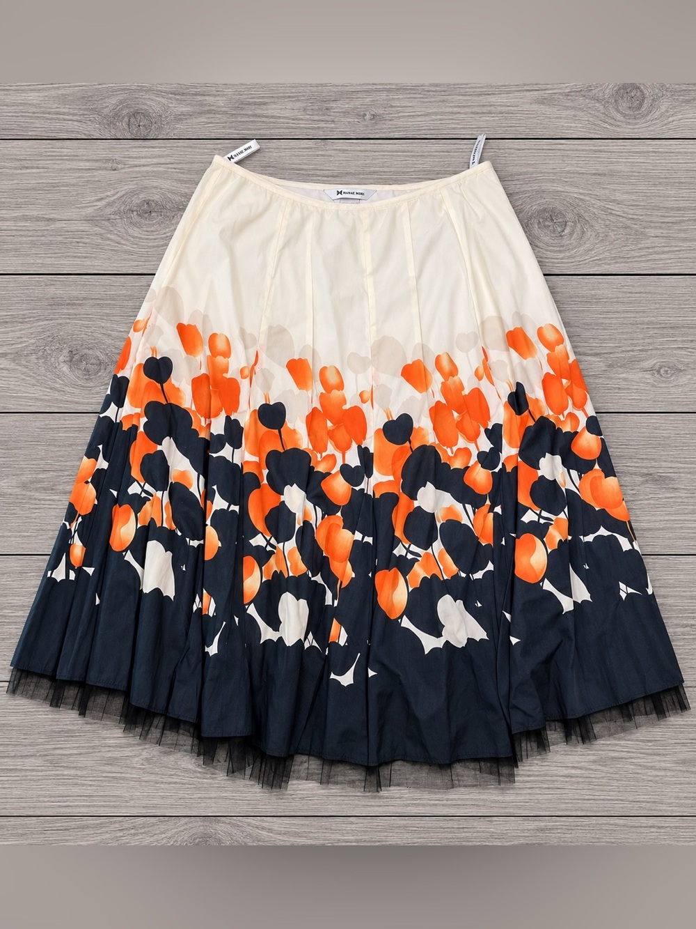 Nygard Collection Abstract Floral A-Line Midi Skirt Tulle Hem size petite 10